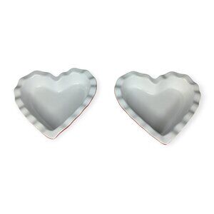 Crate & Barrel Valentine's Day Red & White Heart Ruffle Dish Small Set of 2 NWT